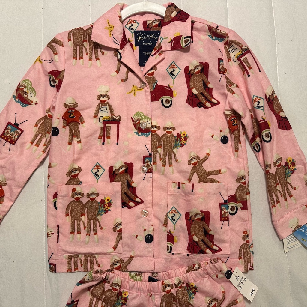 Brand New Nick  Nora Sock Monkey Kids Pajamas In S6x